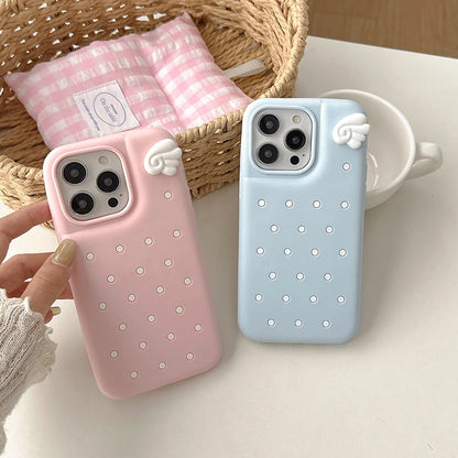 Cute 3D Cartoon Wave Point Angel Wings Phone Case For iPhone