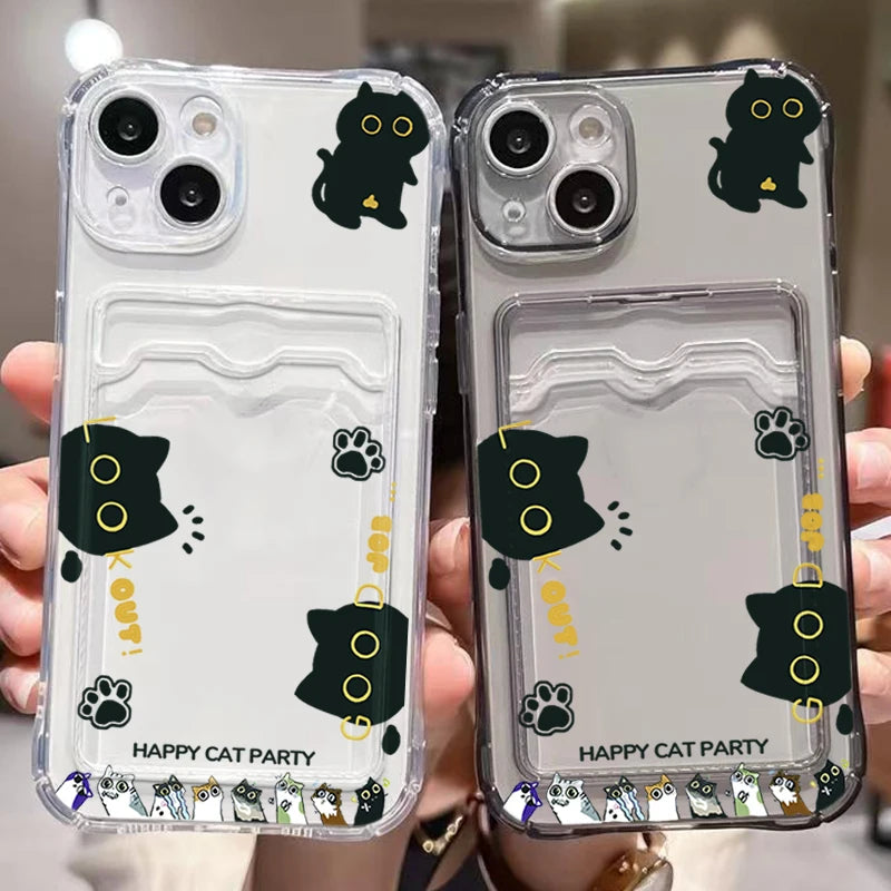 Cute Black Cat Transparent Phone Case For iPhone