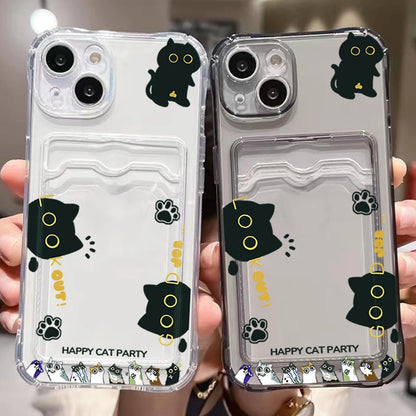 Cute Black Cat Transparent Phone Case For iPhone