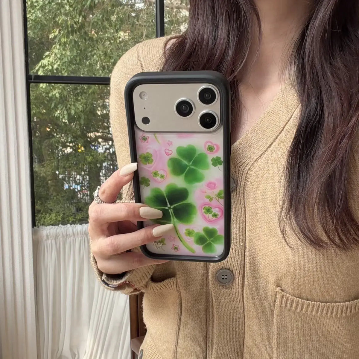 Wildflower Ins Lucky Four Leaves Clover Phone Case For iPhone
