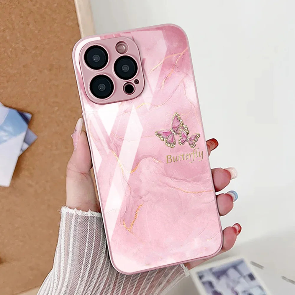Marble Pattern Butterfly Phone Case For iPhone
