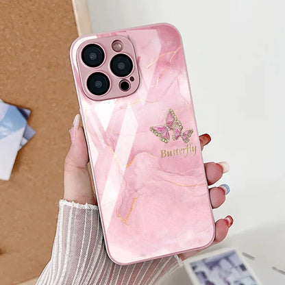 Marble Pattern Butterfly Phone Case For iPhone