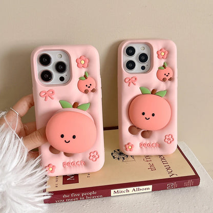 Kawaii Peach Floral 3D Phone Case with Stand Holder