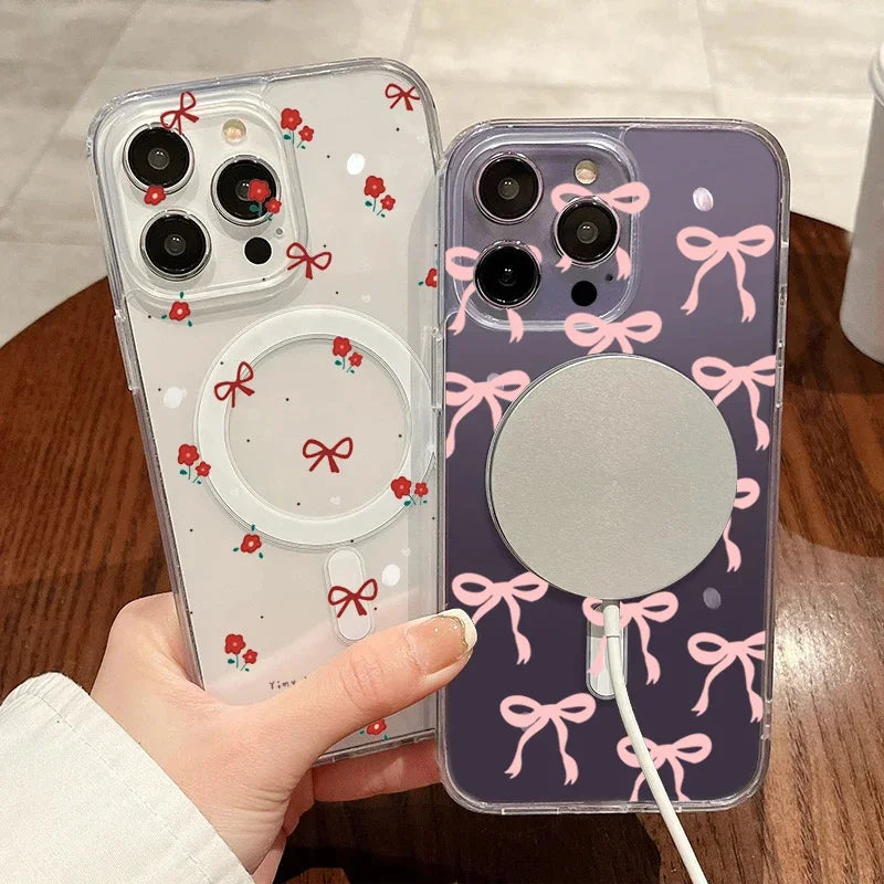 Y2K Pink Bow Flower Phone Case for iPhone
