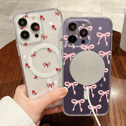 Y2K Pink Bow Flower Phone Case for iPhone