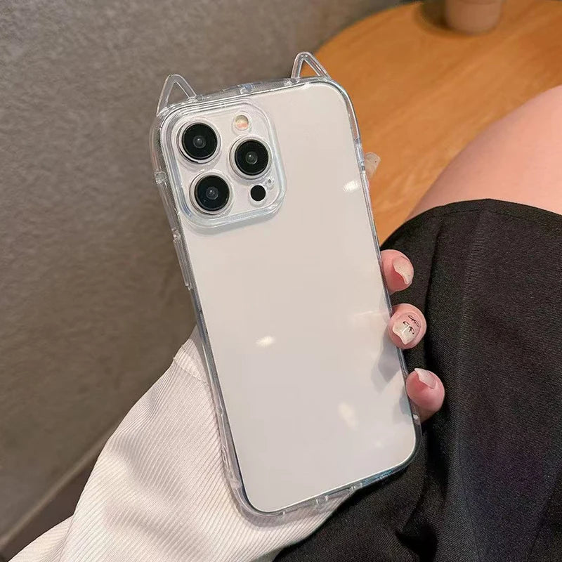 Cute Cat Ears Transparent Phone Case For iPhone Soft Clear Back Cover Shell
