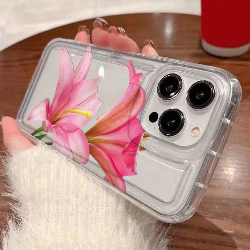 Cherry Flower Print Clear Case For iPhone Stylish Shockproof Soft Cover