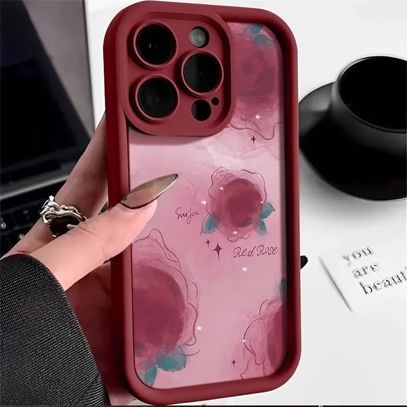 Case For iPhone Soft Flower Matte Shockproof Fashion Silicone Capa Funda