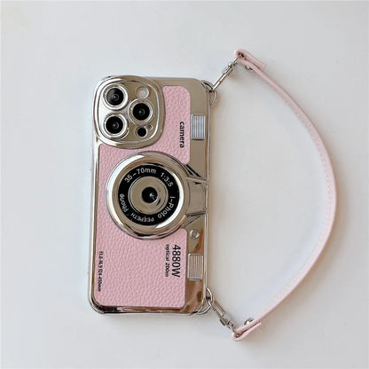 Luxury Retro Stereo Camera Hand With Lanyard Phone Case For iPhone