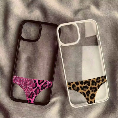 Funny Aesthetic Leopard Print Clear Phone Case For iPhone Black Frame Shockproof Protective Cover