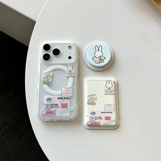 Korean Cute Rabbit MagSafe Card Holder iPhone Case