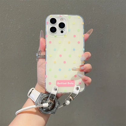 Fashion Colorful Polka Dot Phone Case With Wrist Stra For iPhone