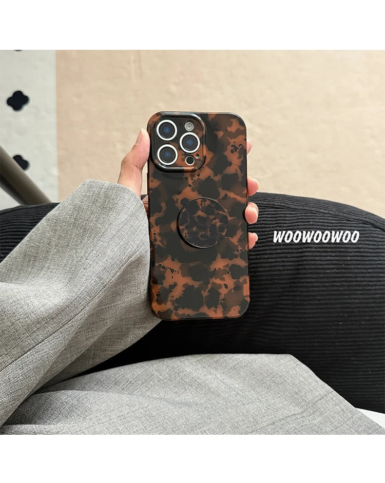 Stylish Dark Color Tortoiseshell Amber Soft Glossy Cover Case For iPhone