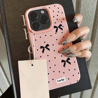 INS Polka Dot Phone Case For iPhone Candy Color Lichee Pattern Silicone Cover