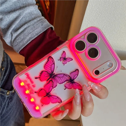 Change Color Luminous Call Light Up Purple Butterfly Pattern Phone Case For iPhone
