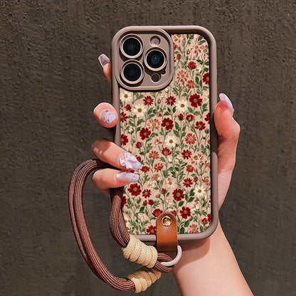 Cute Floral Lanyard Strap Phone Case For iPhone Soft Silicone Cover