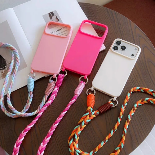 Fashion Lanyard Case For iPhone Shockproof Candy Crossbody Neck Cord Braid Strap Cover