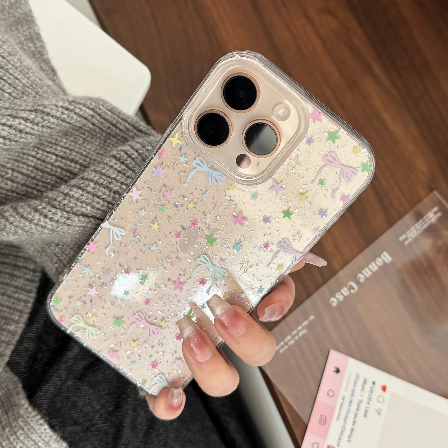 Glitter Star Bowknot Phone Case For iPhone