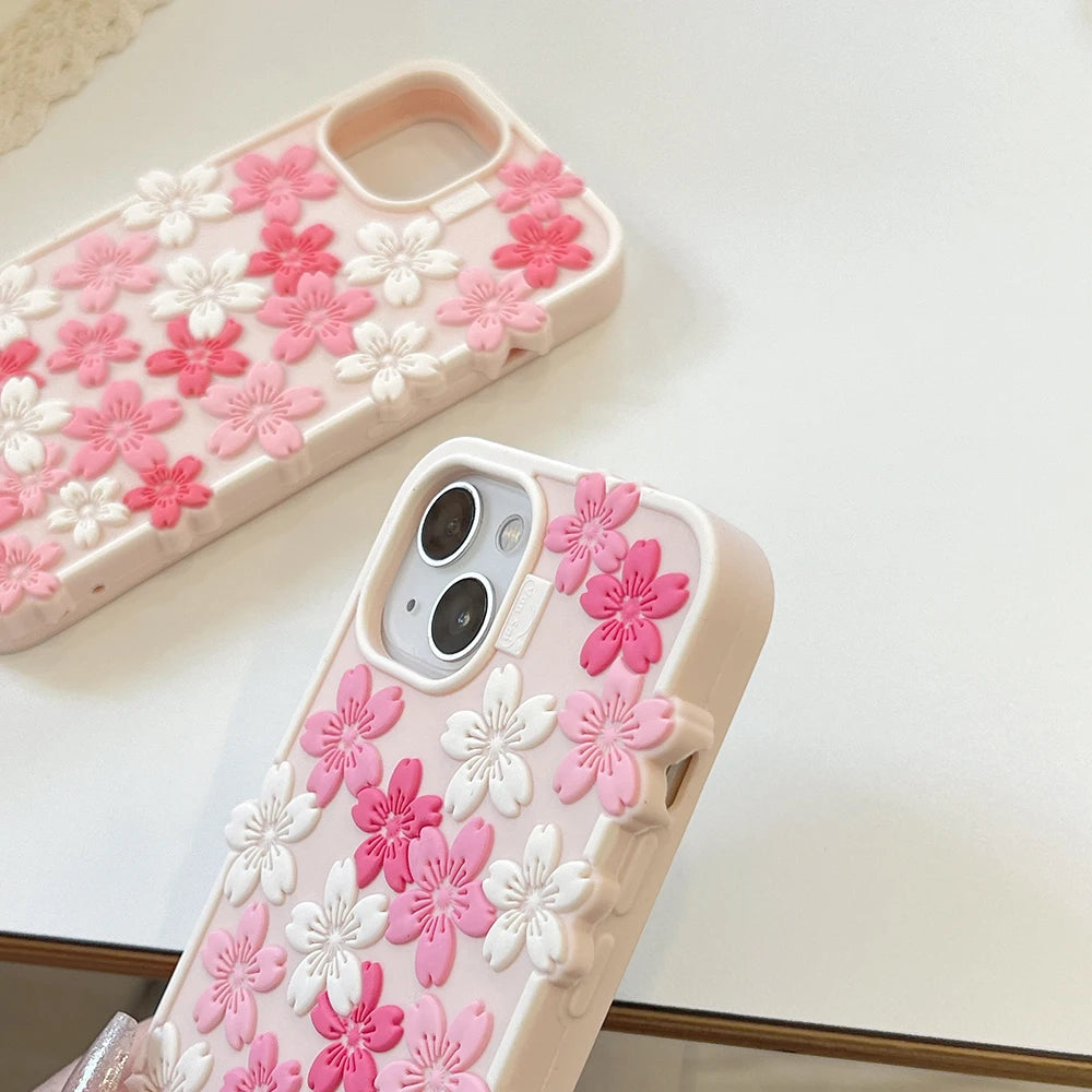 Japan Ins Kawaii 3D Flower Sakura Soft Silicone Phone Case For iPhone