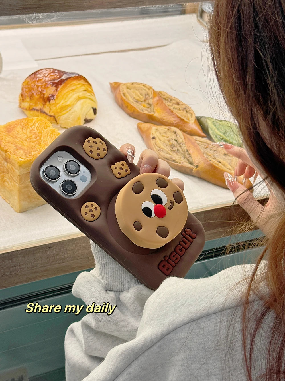 Funny Stand Holder Cookies Soft Silicone Case Cover For iPhone