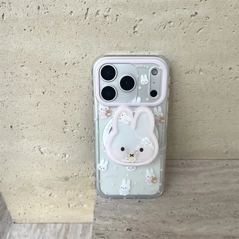 Korean INS Simple Star Rabbit Magnetic Stand Phone Case For iPhone