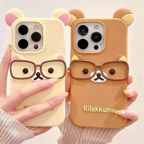 Cute Glasses Bear Silicone Soft Phone Case Cover For iPhone