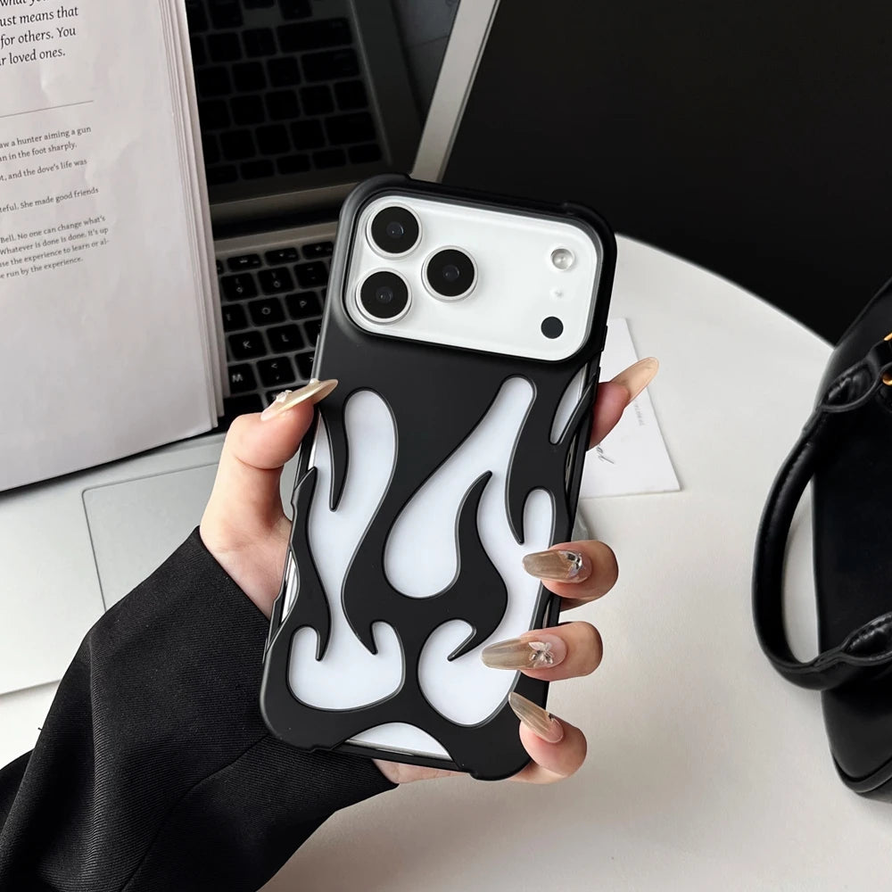 3D Flame Pattern Hollow Phone Case For iPhone Slim Shockproof Back Cover Fashion Soft TPU