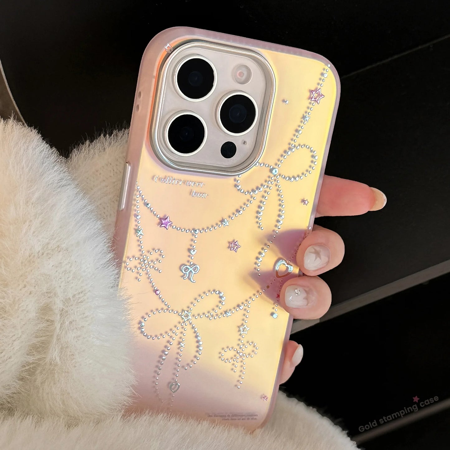 Korean Cartoon Gilding Stars Bowknot Laser Phone Case For iPhone