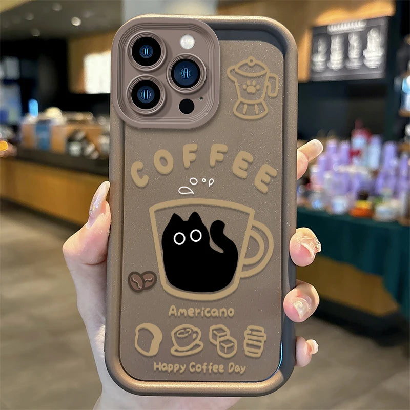 Cute Popular Coffee Cat Cartoon Phone Case For iPhone