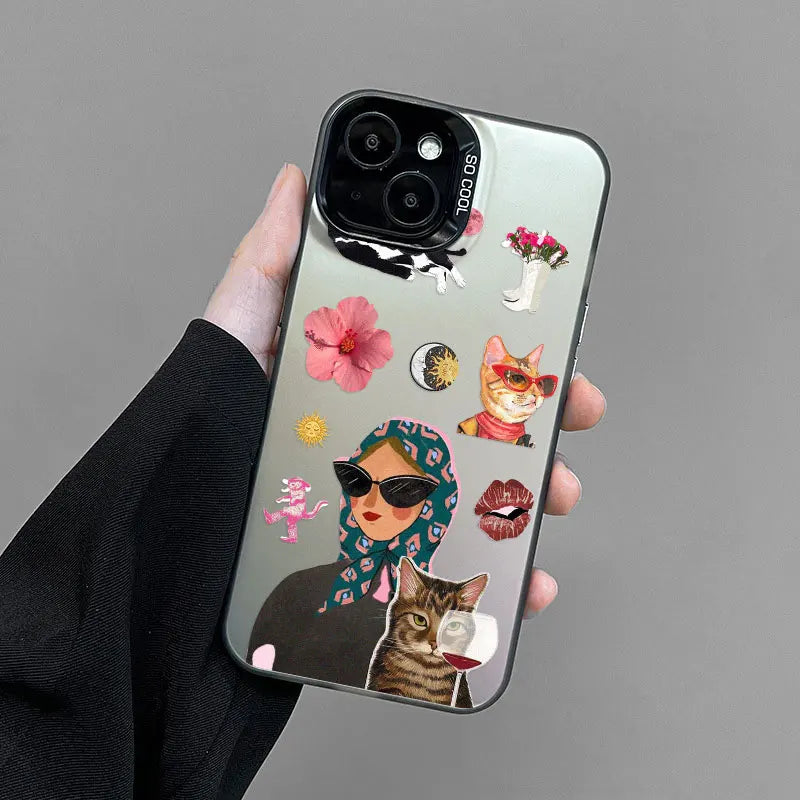 Cartoon Cute Cat Headscarf Women Phone Case For iPhone