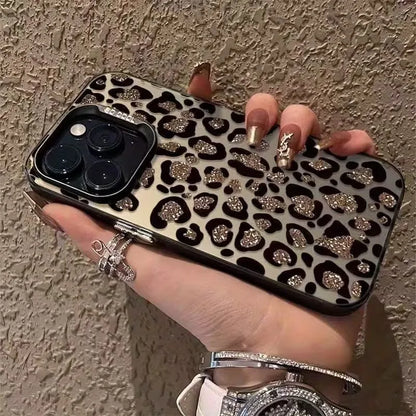 Luxury Glitter Leopard Print Case For iPhone Bling Diamond Camera Protection Soft Cover