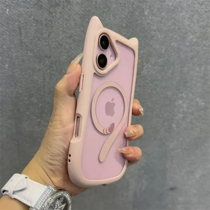 Cartoon Cat Ear Magnetic Lanyard Case Wristband Clear Soft Border Cover For iPhone