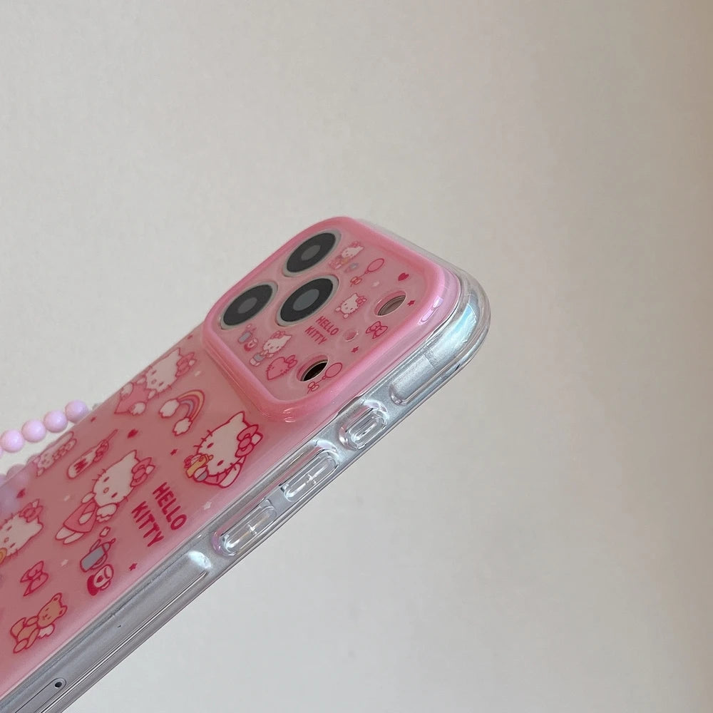 Cute Cartoon Sanrio Hello Kittty Phone Case For iPhone Shockproof Hard Cover With Lanyard