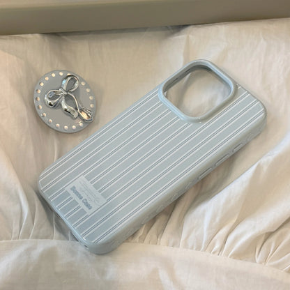 Korean Cute Blue Striped 3D Sliver Bowknot Bracket Soft Phone Case For iPhone