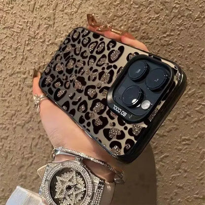 Luxury Glitter Leopard Print Case For iPhone Bling Diamond Camera Protection Soft Cover