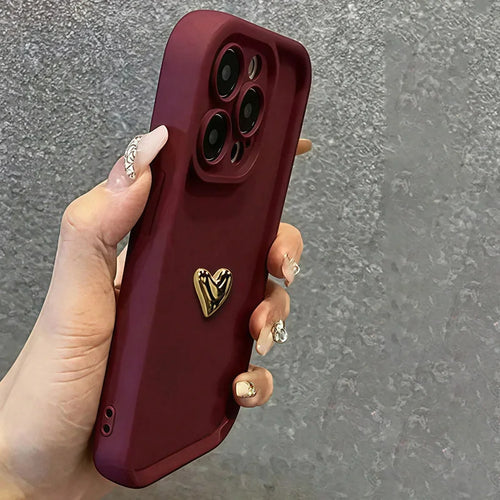Cute Luxury 3D Golden Heart Soft Protective Phone Case For iPhone
