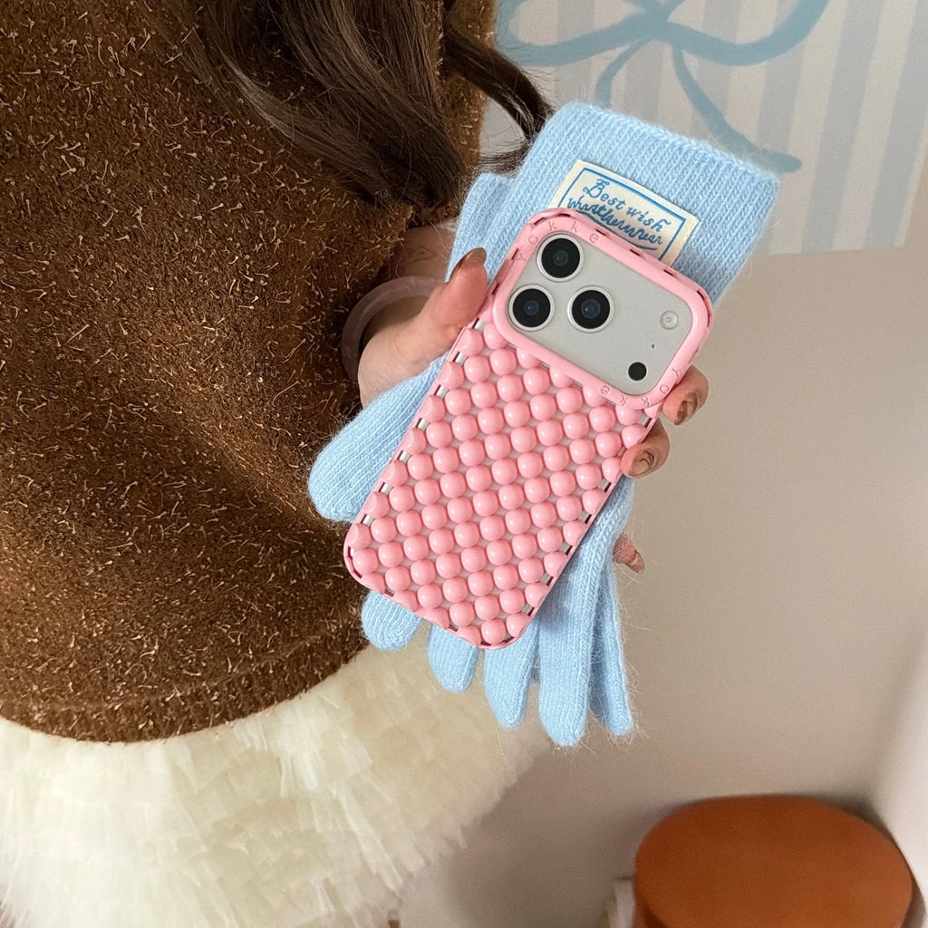 Creative Advanced Stereoscopic Hollow Out Pearl Round Bead Shock Proof Phone Cover Case For iPhone