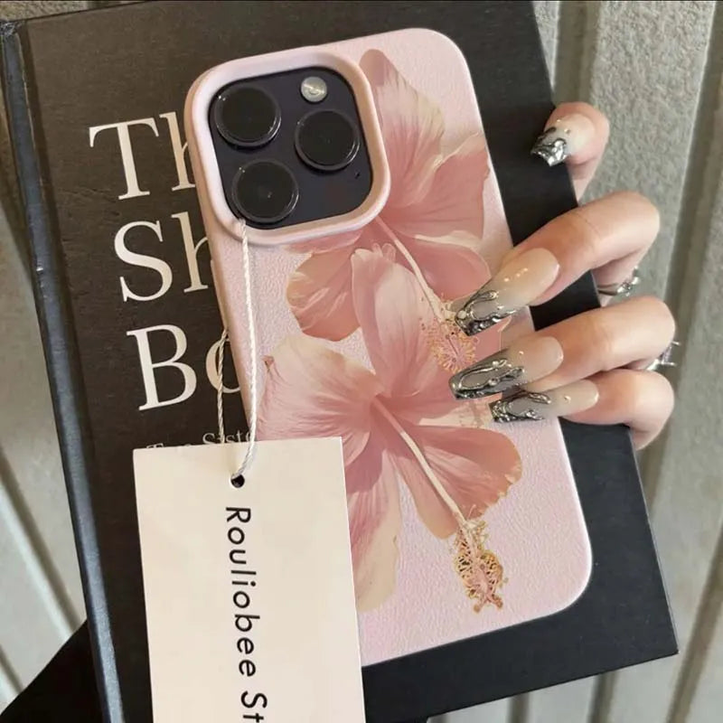Pink Hibiscus Elegant High Aesthetic Phone Case For iPhone
