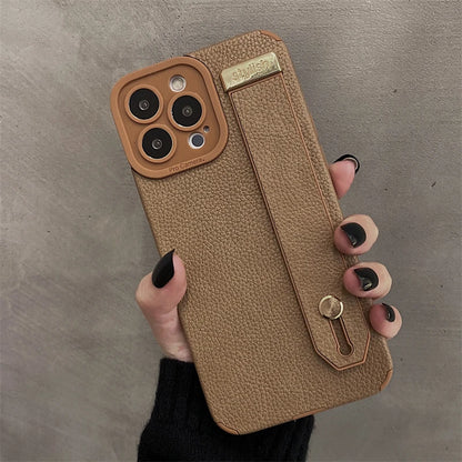 Luxury Wrist Strap Holder Leather Texture Case For iPhone