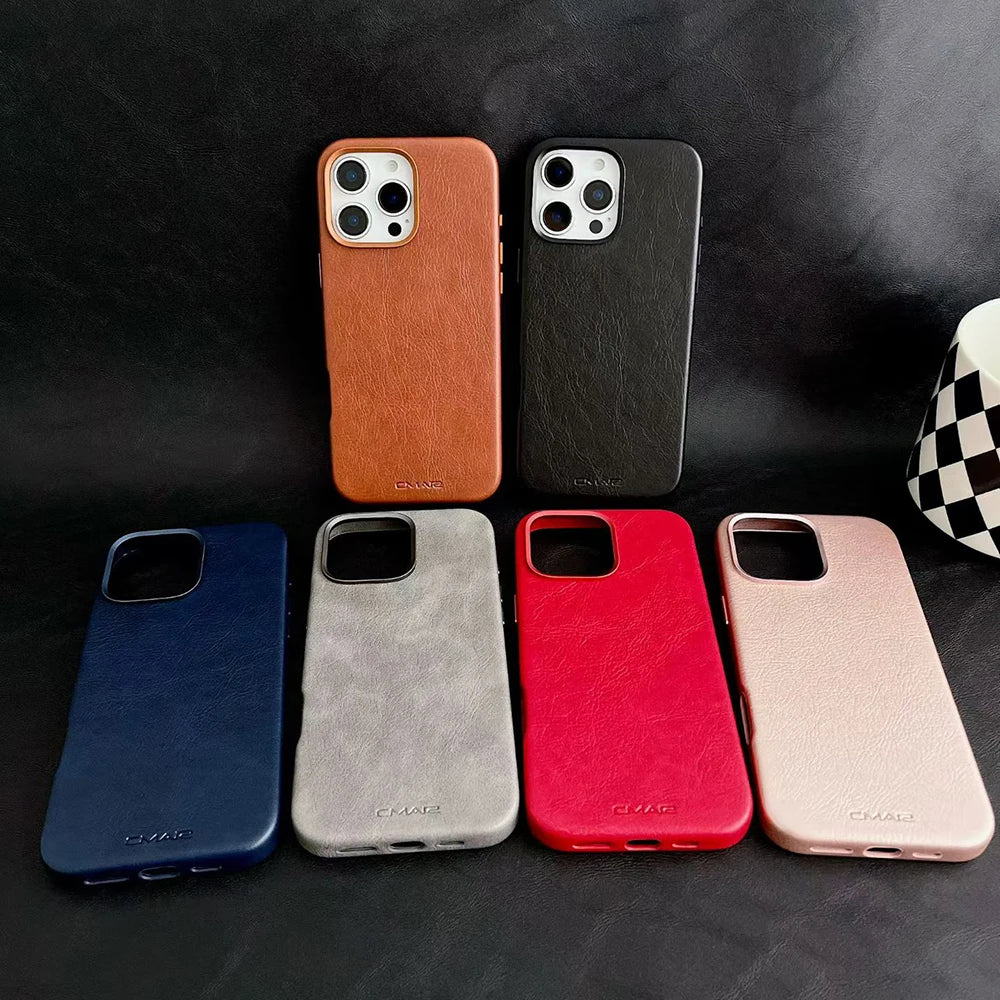 Leather-Style MagSafe iPhone Case With Alloy Lens Bumper Armor