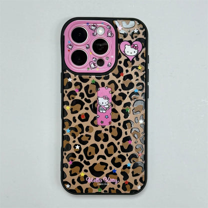 Fashion Brown Leopard Print Phone Case For iPhone Protective Cover With Ring Cute Kitty Case