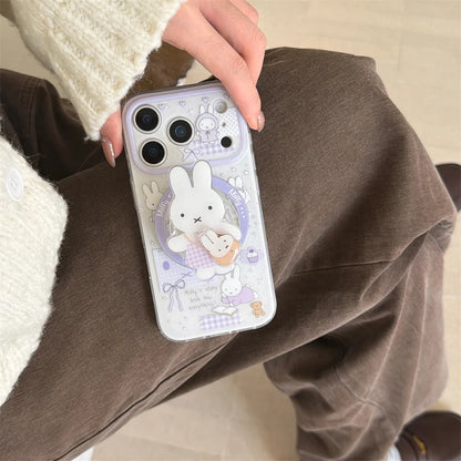 Korean INS Star Bow Rabbit With Magsafe Stand Phone Case For iPhone