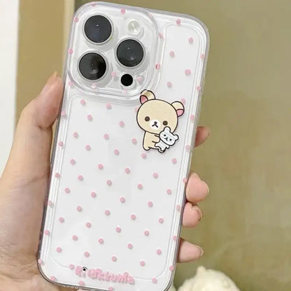 Cartoon Cute Easy Bear Pink Polka Dots Phone Case For iPhone