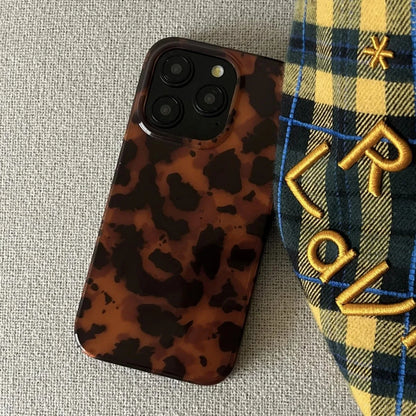 Retro Amber Texture Laser Phone Case For iPhone Stylish Leopard Print Soft Cover
