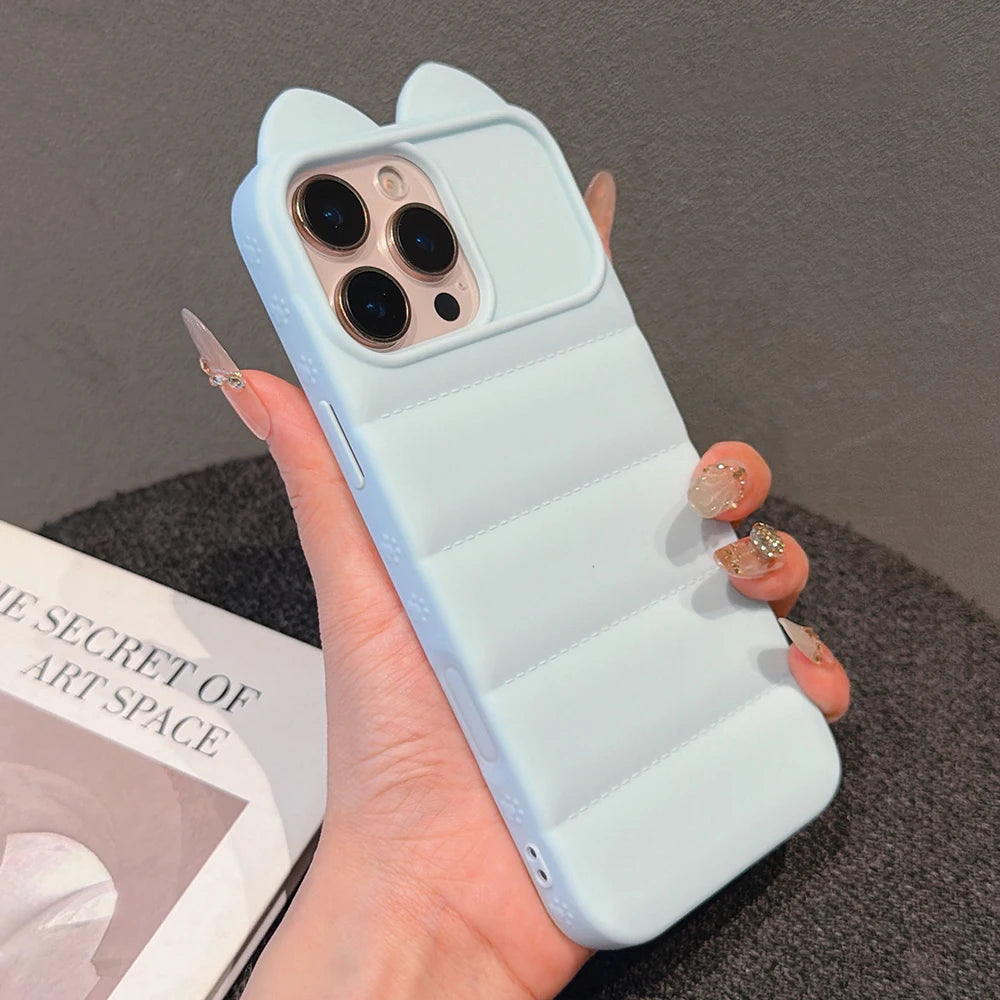 Cute Cartoon 3D Cat Ears Soft Phone Case For iPhone