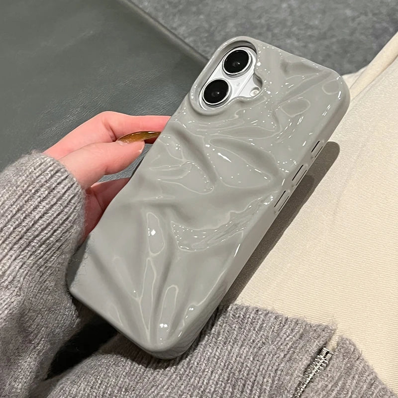 Simple Fashion Glossy Grey 3D Folds Texture Phone Case