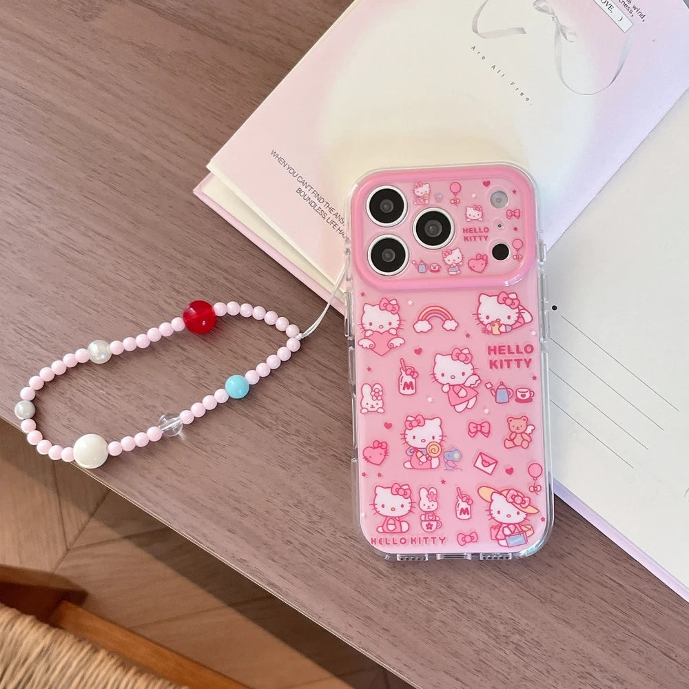 Cute Cartoon Sanrio Hello Kittty Phone Case For iPhone Shockproof Hard Cover With Lanyard