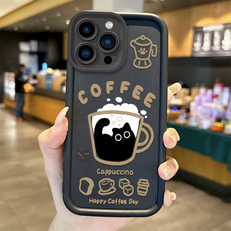 Cute Popular Coffee Cat Cartoon Phone Case For iPhone