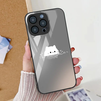 Cute Cat Phone Case For iPhone  Tempered Glass Shockproof Cover