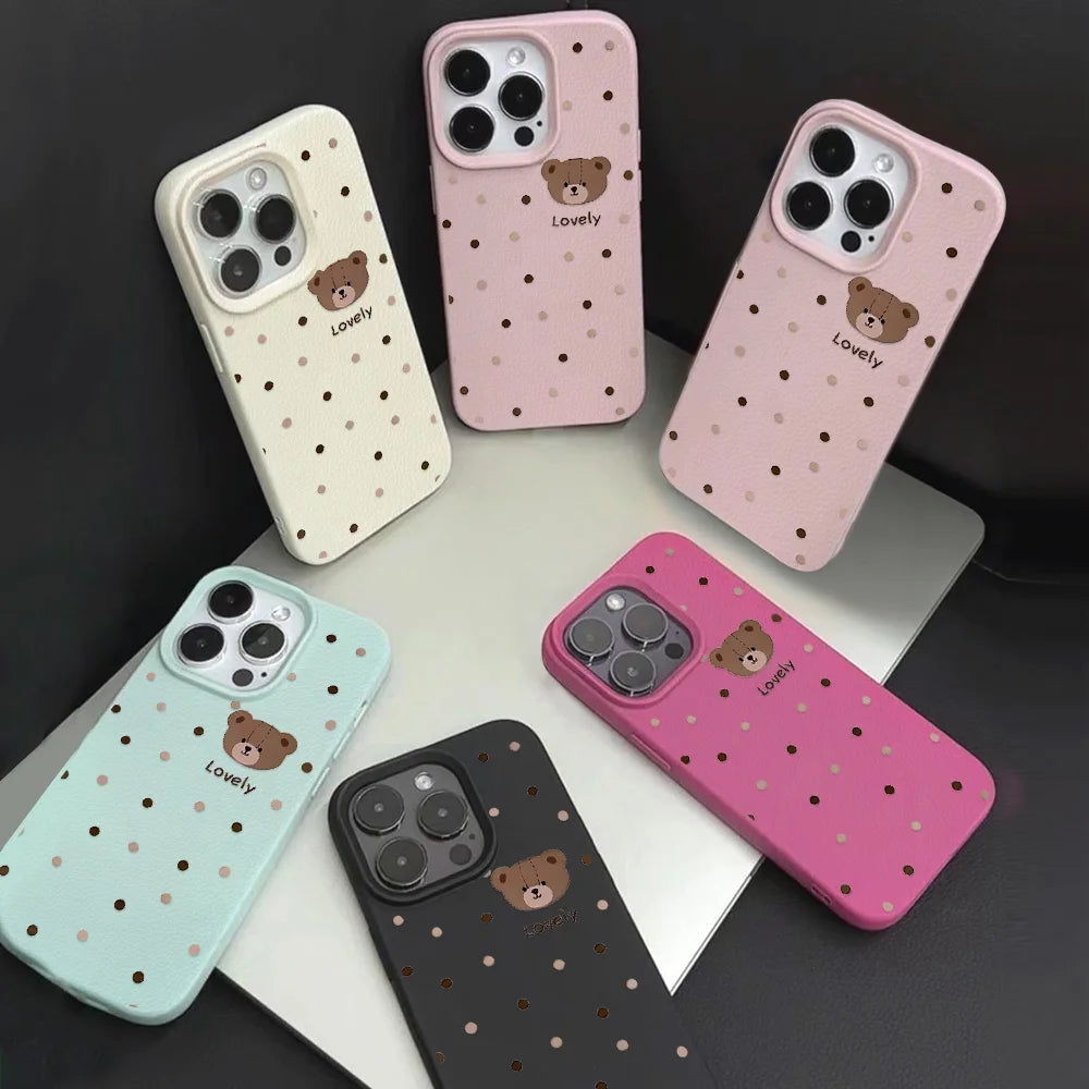 Lovely Bear iPhone Case with Litchi Leather Texture